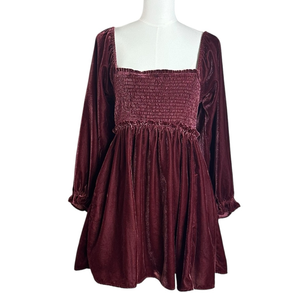 Free People Dainty Renaissance Daphne Velvet Mini Dress Burgundy Brown Small - Picture 11 of 17